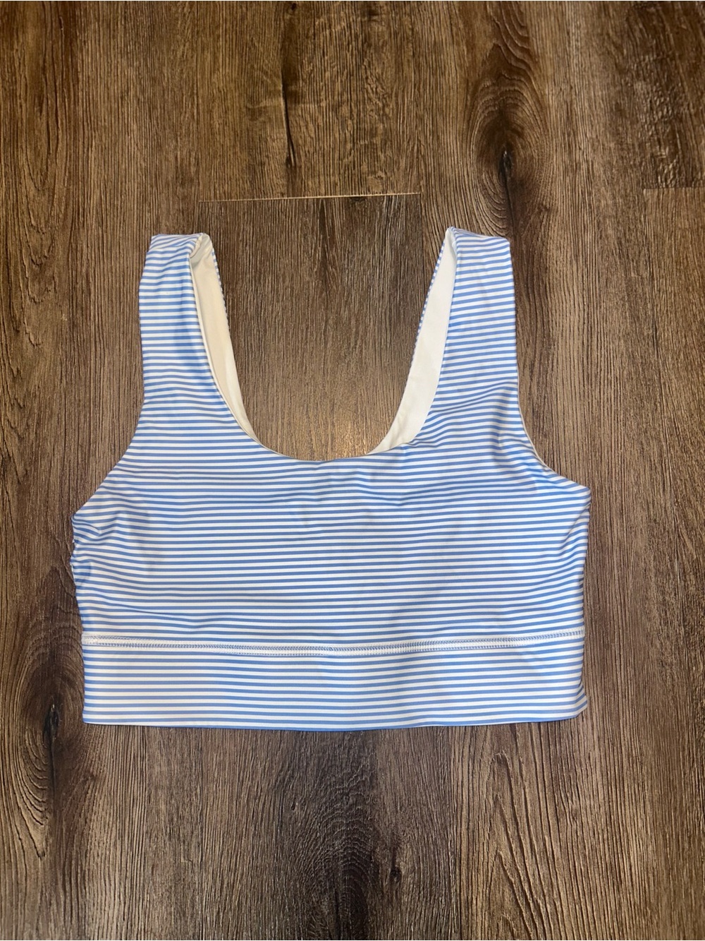 Fabletics Light Blue Striped Sports Bra
